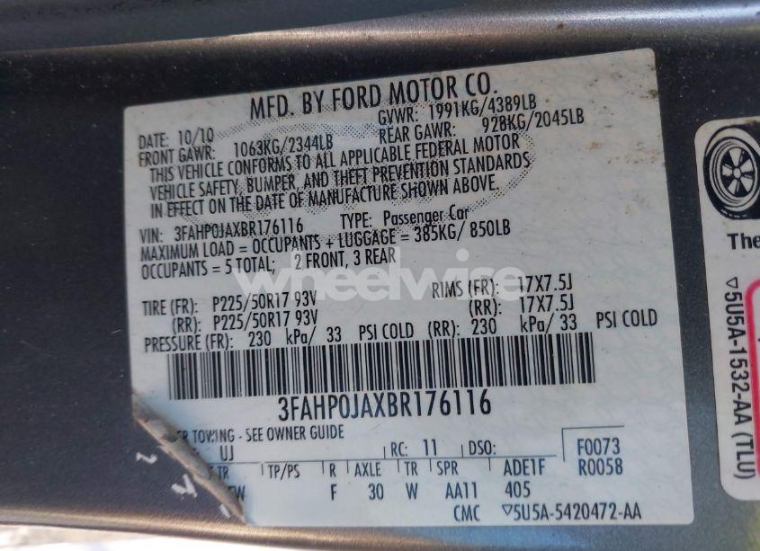 Photo 9 of 2011 Ford Fusion SEL (VIN 3FAHP0JAXBR176116)