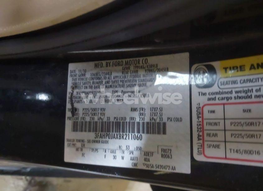 Photo 9 of 2011 Ford Fusion SEL (VIN 3FAHP0JAXBR211060)