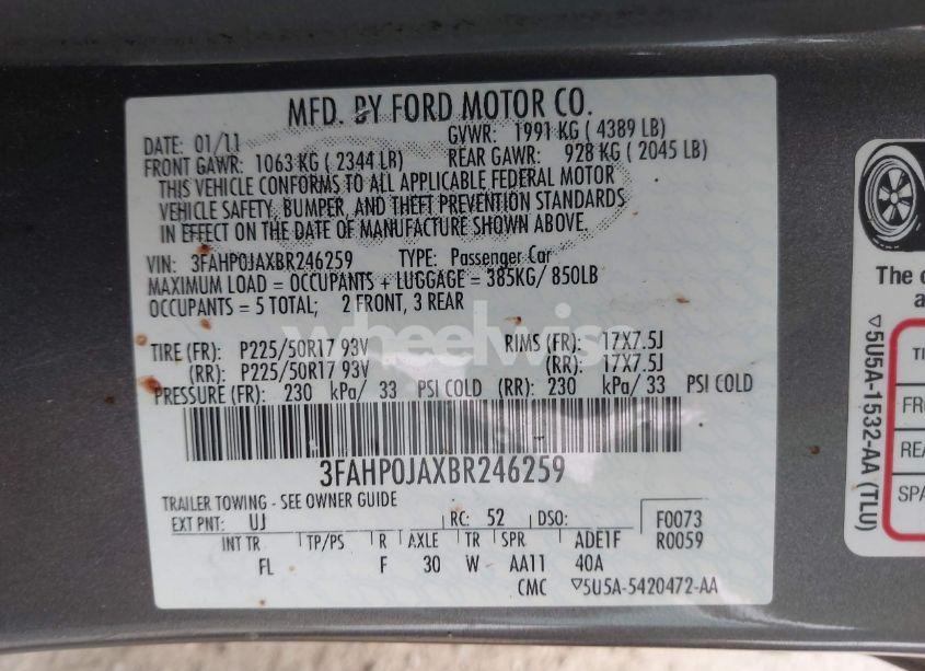 Photo 9 of 2011 Ford Fusion SEL (VIN 3FAHP0JAXBR246259)