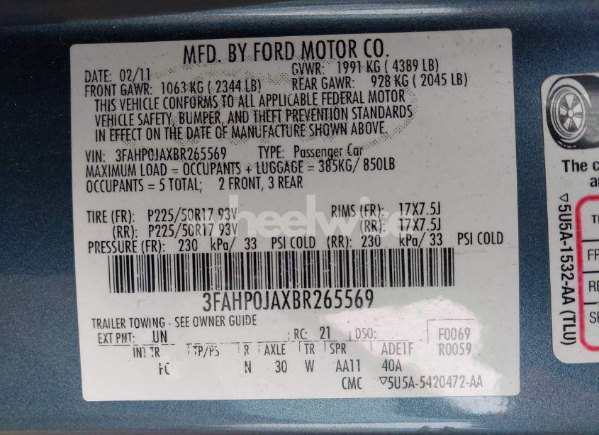 Photo 9 of 2011 Ford Fusion SEL (VIN 3FAHP0JAXBR265569)