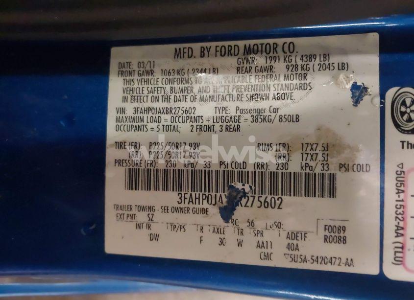 Photo 9 of 2011 Ford Fusion SEL (VIN 3FAHP0JAXBR275602)