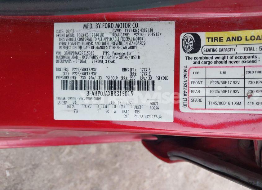 Photo 9 of 2011 Ford Fusion SEL (VIN 3FAHP0JAXBR315015)