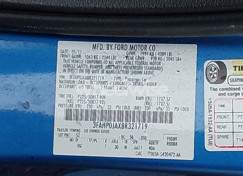 Photo 9 of 2011 Ford Fusion SEL (VIN 3FAHP0JAXBR321719)