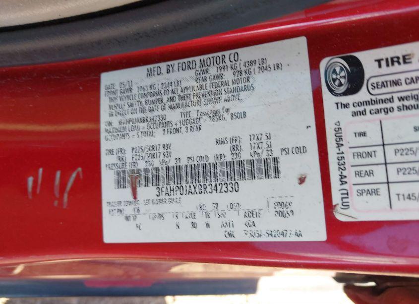 Photo 9 of 2011 Ford Fusion SEL (VIN 3FAHP0JAXBR342330)