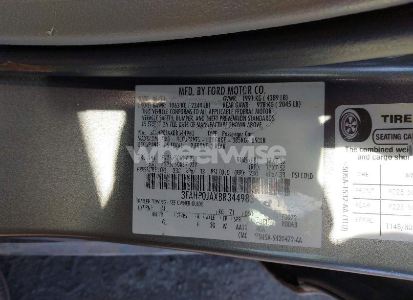 Photo 9 of 2011 Ford Fusion SEL (VIN 3FAHP0JAXBR344983)