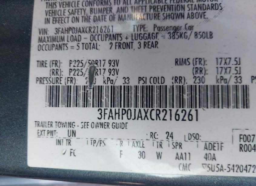 Photo 9 of 2012 Ford Fusion SEL (VIN 3FAHP0JAXCR216261)