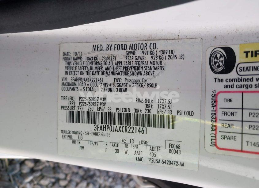 Photo 9 of 2012 Ford Fusion SEL (VIN 3FAHP0JAXCR221461)