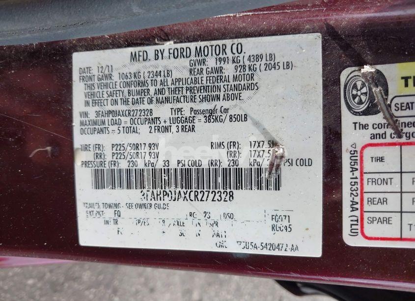 Photo 9 of 2012 Ford Fusion SEL (VIN 3FAHP0JAXCR272328)