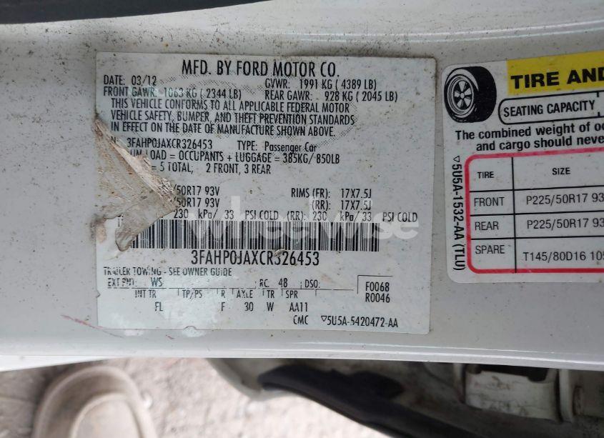 Photo 9 of 2012 Ford Fusion SEL (VIN 3FAHP0JAXCR326453)