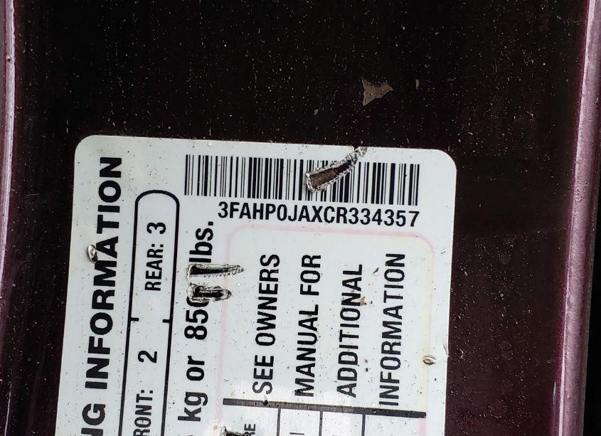 Photo 9 of 2012 Ford Fusion SEL (VIN 3FAHP0JAXCR334357)