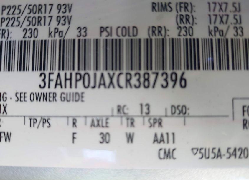 Photo 9 of 2012 Ford Fusion SEL (VIN 3FAHP0JAXCR387396)