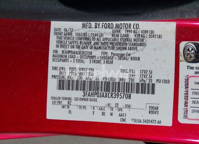 Photo 9 of 2012 Ford Fusion SEL (VIN 3FAHP0JAXCR395708)