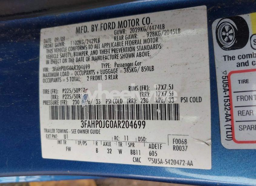 Photo 9 of 2010 Ford Fusion SEL (VIN 3FAHP0JG0AR204699)