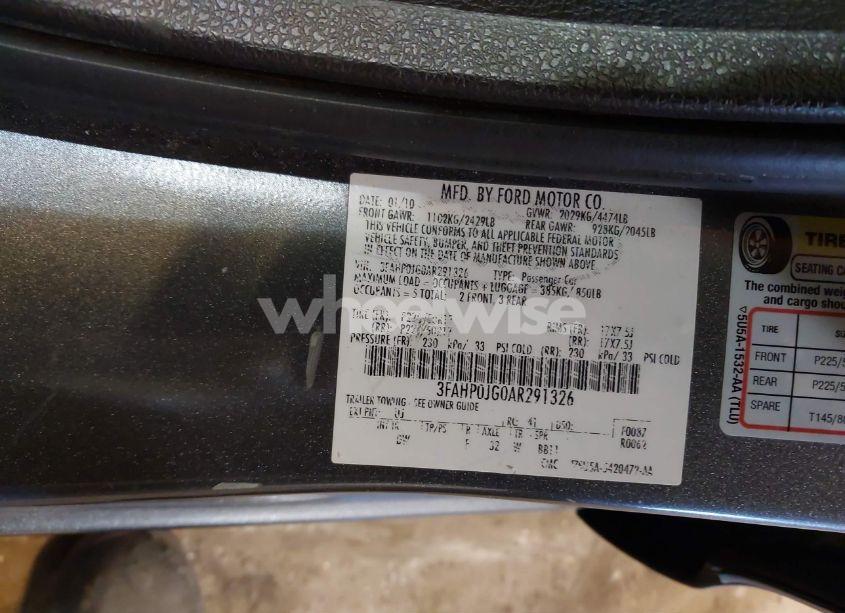 Photo 9 of 2010 Ford Fusion SEL (VIN 3FAHP0JG0AR291326)