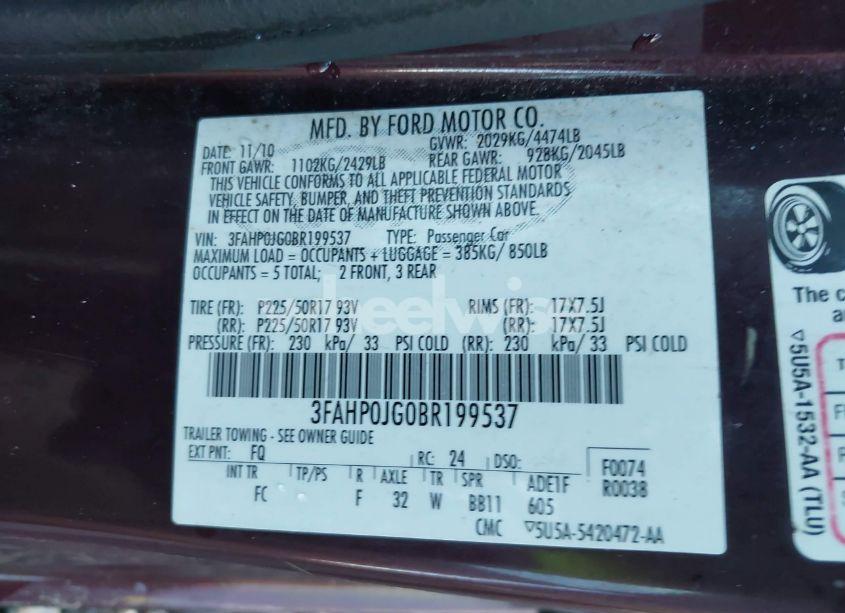 Photo 9 of 2011 Ford Fusion SEL (VIN 3FAHP0JG0BR199537)