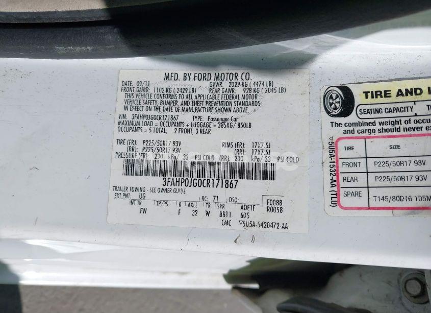 Photo 9 of 2012 Ford Fusion SEL (VIN 3FAHP0JG0CR171867)