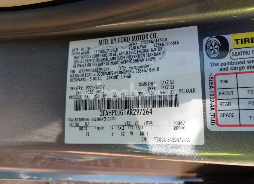 Photo 9 of 2010 Ford Fusion SEL (VIN 3FAHP0JG1AR297264)