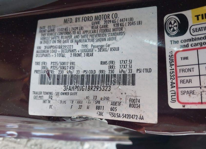 Photo 9 of 2011 Ford Fusion SEL (VIN 3FAHP0JG1BR295323)