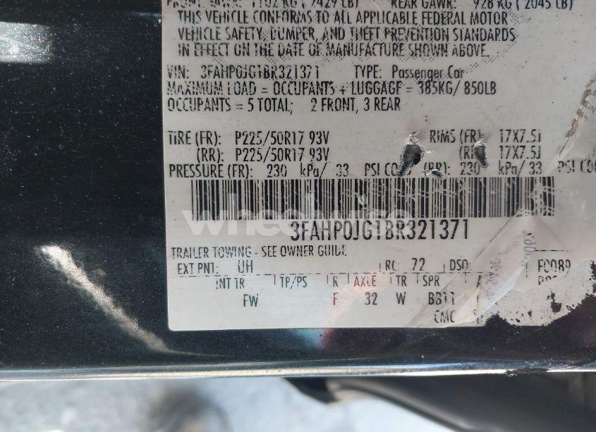 Photo 9 of 2011 Ford Fusion SEL (VIN 3FAHP0JG1BR321371)