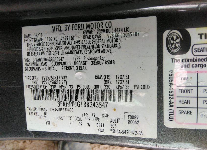 Photo 9 of 2011 Ford Fusion SEL (VIN 3FAHP0JG1BR343547)