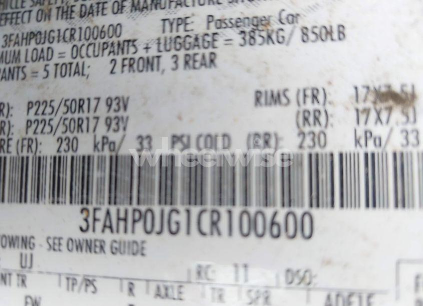 Photo 9 of 2012 Ford Fusion SEL (VIN 3FAHP0JG1CR100600)