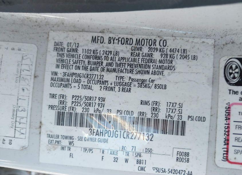 Photo 9 of 2012 Ford Fusion SEL (VIN 3FAHP0JG1CR277132)