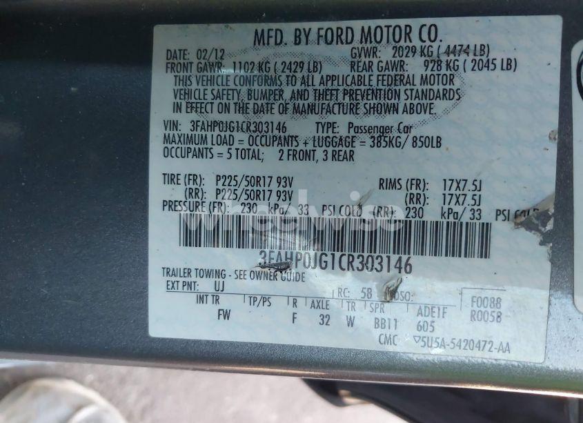 Photo 9 of 2012 Ford Fusion SEL (VIN 3FAHP0JG1CR303146)