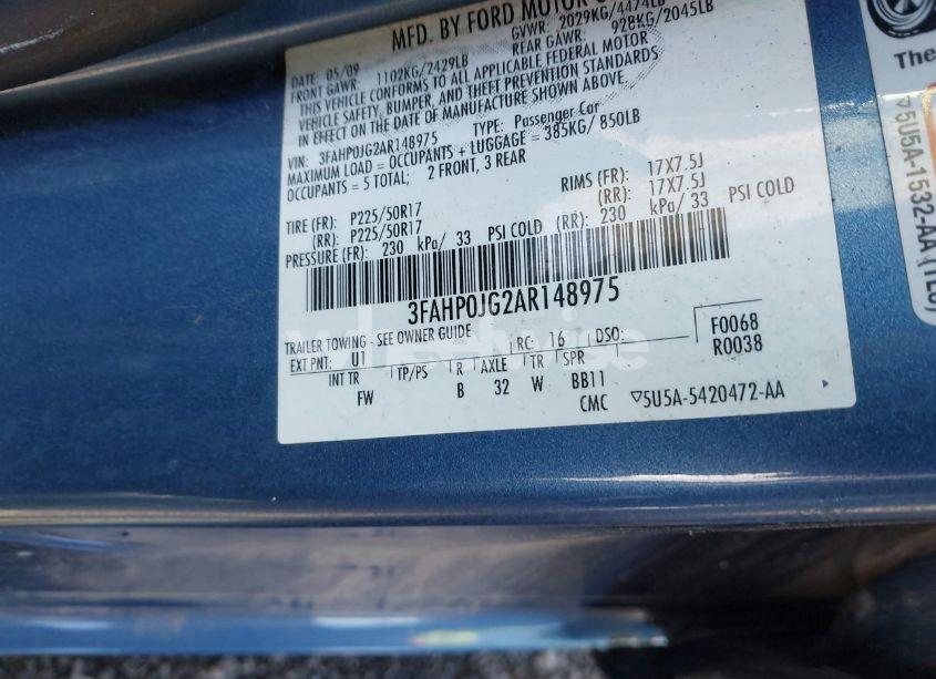 Photo 9 of 2010 Ford Fusion SEL (VIN 3FAHP0JG2AR148975)