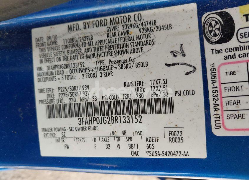 Photo 9 of 2011 Ford Fusion SEL (VIN 3FAHP0JG2BR133152)