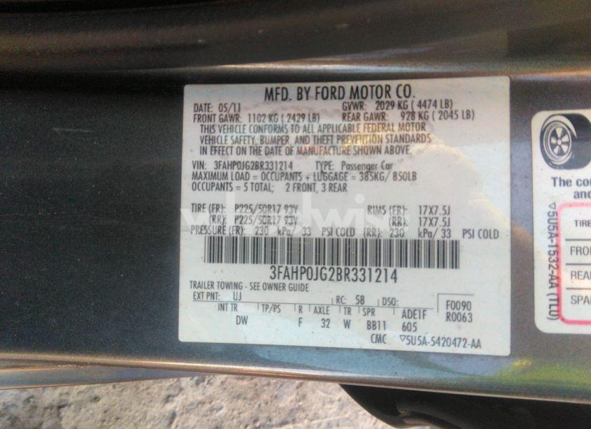 Photo 9 of 2011 Ford Fusion SEL (VIN 3FAHP0JG2BR331214)