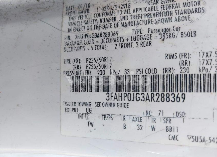 Photo 9 of 2010 Ford Fusion SEL (VIN 3FAHP0JG3AR288369)