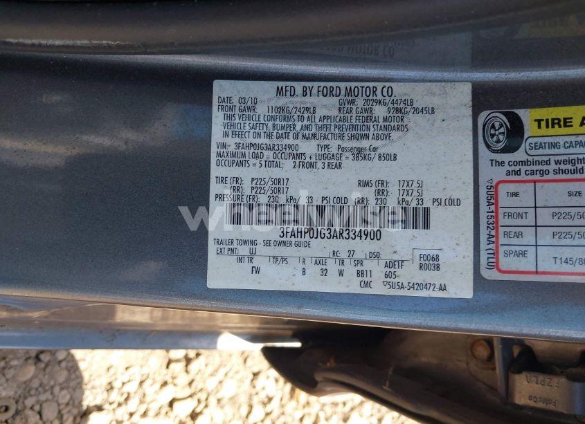Photo 9 of 2010 Ford Fusion SEL (VIN 3FAHP0JG3AR334900)