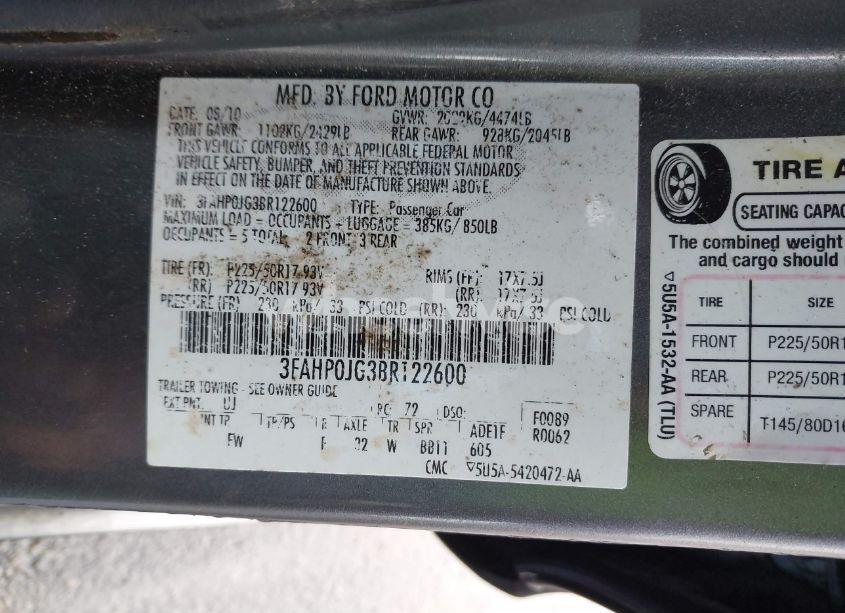 Photo 9 of 2011 Ford Fusion SEL (VIN 3FAHP0JG3BR122600)