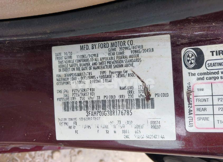 Photo 9 of 2011 Ford Fusion SEL (VIN 3FAHP0JG3BR176785)