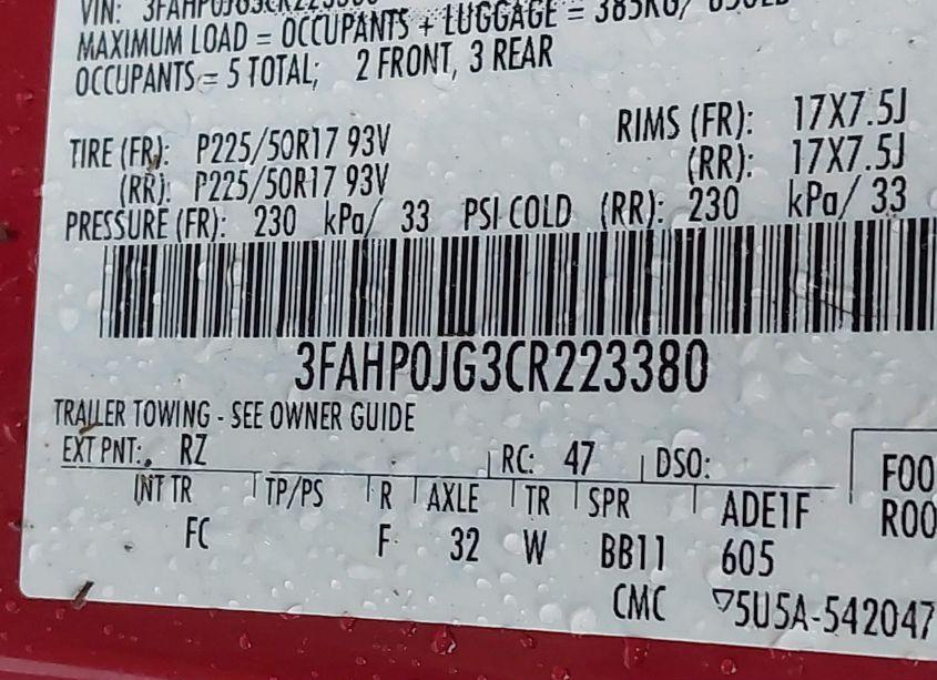 Photo 9 of 2012 Ford Fusion SEL (VIN 3FAHP0JG3CR223380)