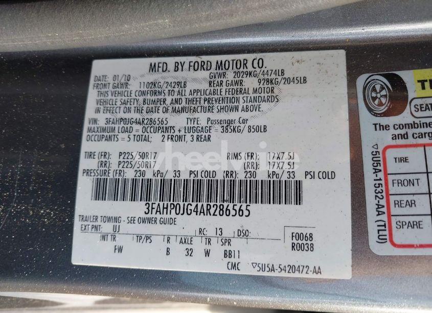 Photo 9 of 2010 Ford Fusion SEL (VIN 3FAHP0JG4AR286565)