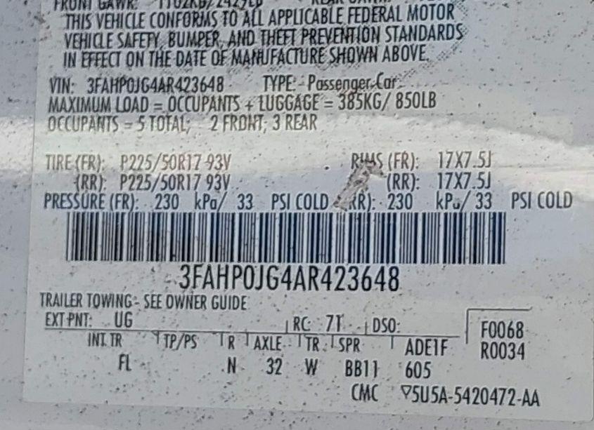 Photo 9 of 2010 Ford Fusion SEL (VIN 3FAHP0JG4AR423648)