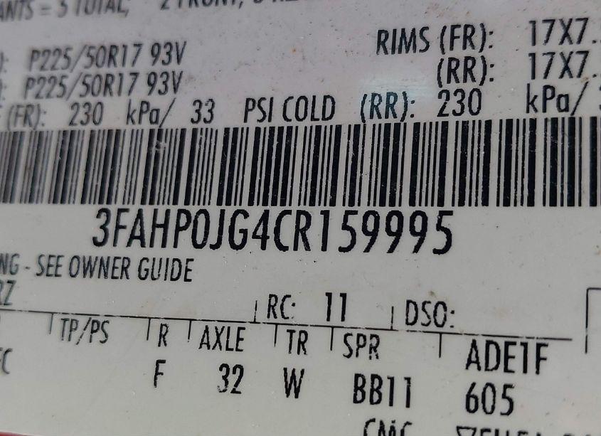 Photo 9 of 2012 Ford Fusion SEL (VIN 3FAHP0JG4CR159995)