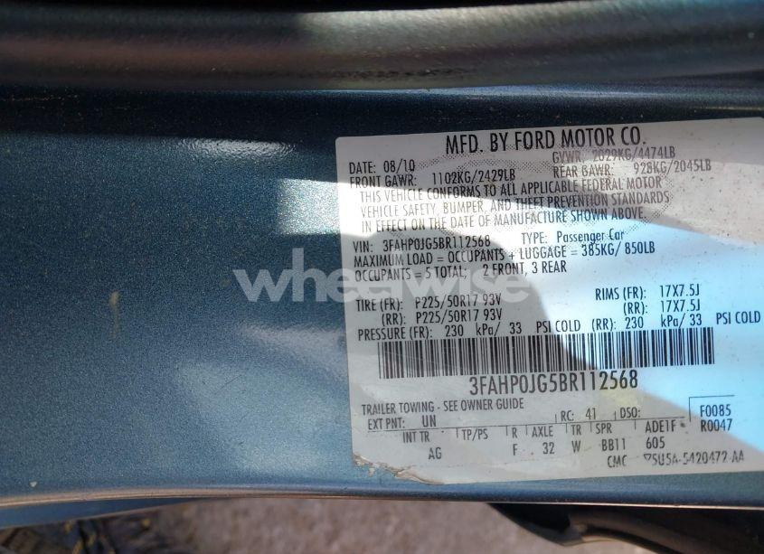 Photo 9 of 2011 Ford Fusion SEL (VIN 3FAHP0JG5BR112568)