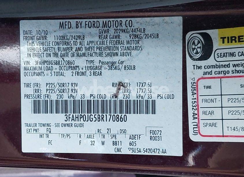 Photo 9 of 2011 Ford Fusion SEL (VIN 3FAHP0JG5BR170860)