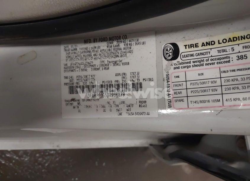 Photo 9 of 2011 Ford Fusion SEL (VIN 3FAHP0JG5BR238879)