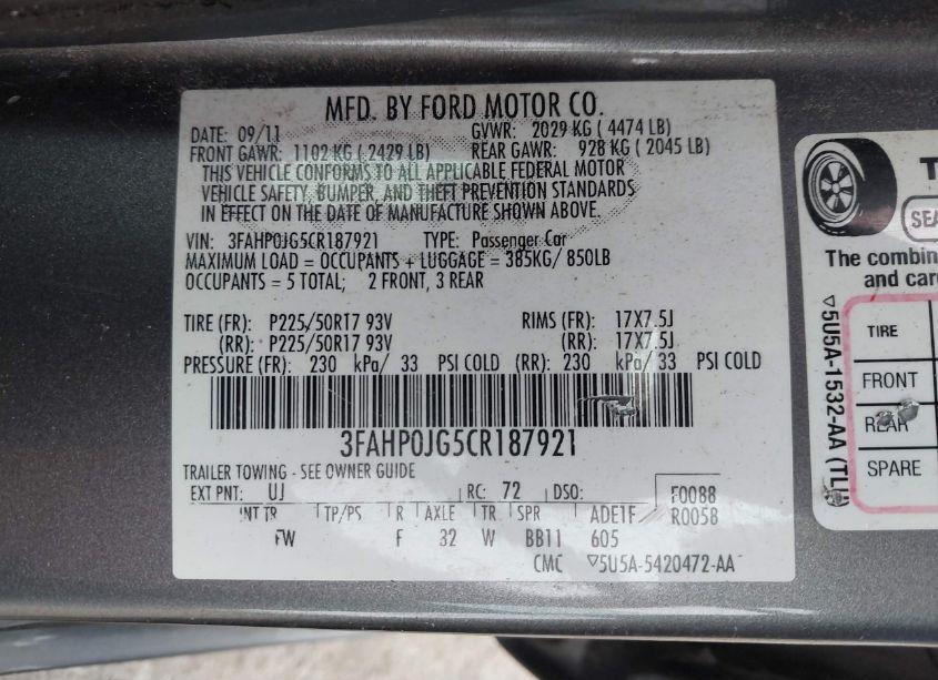 Photo 9 of 2012 Ford Fusion SEL (VIN 3FAHP0JG5CR187921)