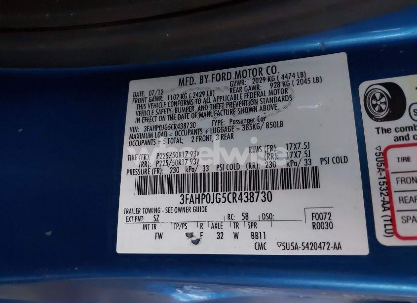 Photo 9 of 2012 Ford Fusion SEL (VIN 3FAHP0JG5CR438730)