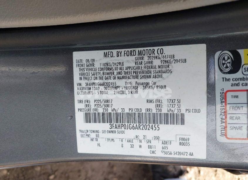 Photo 9 of 2010 Ford Fusion SEL (VIN 3FAHP0JG6AR202455)
