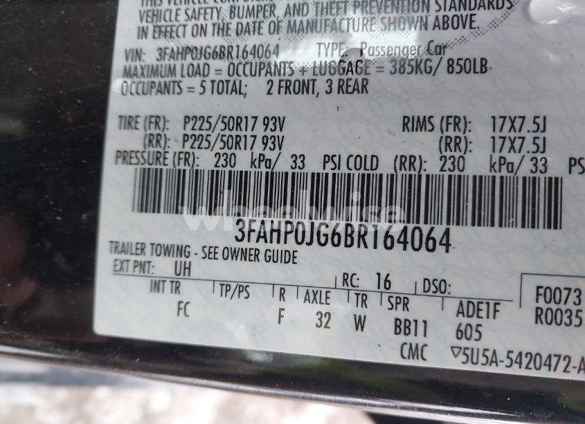 Photo 9 of 2011 Ford Fusion SEL (VIN 3FAHP0JG6BR164064)