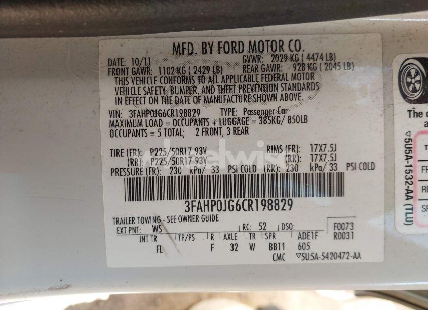 Photo 9 of 2012 Ford Fusion SEL (VIN 3FAHP0JG6CR198829)