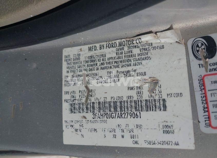 Photo 9 of 2010 Ford Fusion SEL (VIN 3FAHP0JG7AR279061)