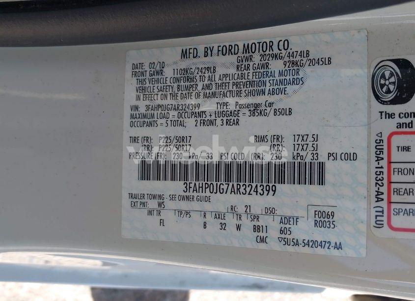 Photo 9 of 2010 Ford Fusion SEL (VIN 3FAHP0JG7AR324399)