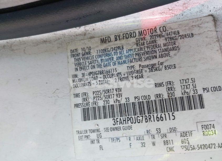 Photo 9 of 2011 Ford Fusion SEL (VIN 3FAHP0JG7BR166115)