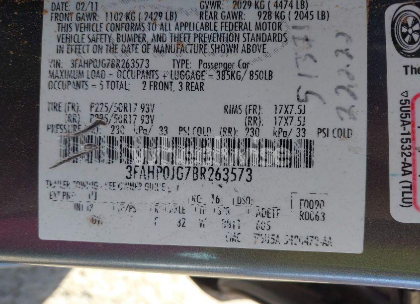 Photo 9 of 2011 Ford Fusion SEL (VIN 3FAHP0JG7BR263573)